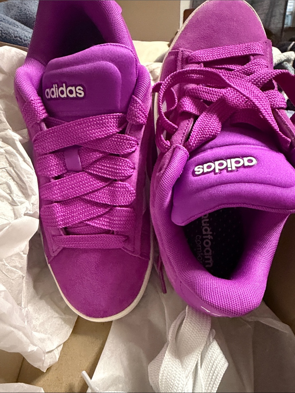 adidas women’s Magenta Suede Lace-Up Sneakers